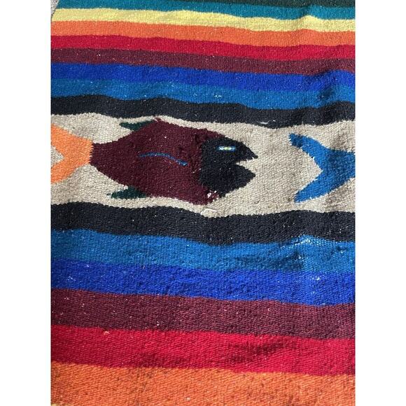 Vintage Native American Blanket 75in X 40in Fish & Colorful Rainbow Throw Rug - Picture 5 of 8